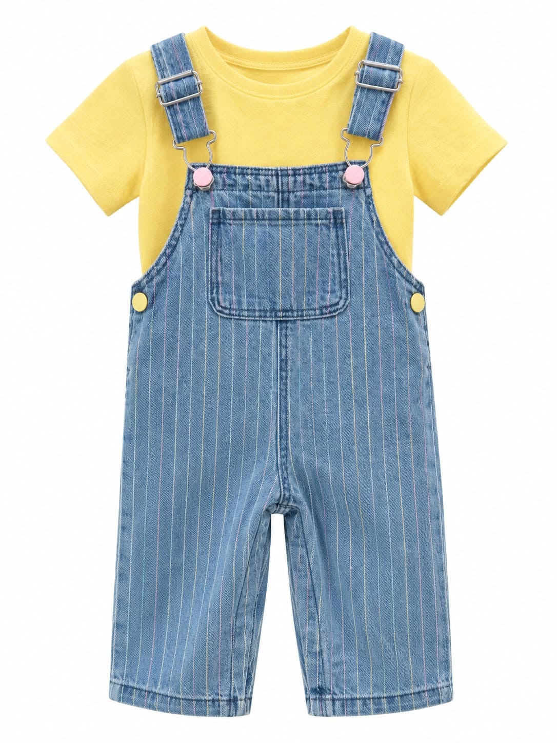 Yellow Ribbed T Shirt & Dungaree Set