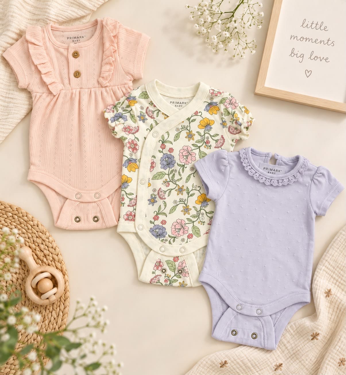 Pack of 3 Bodysuit (Pink Purple Flowers)