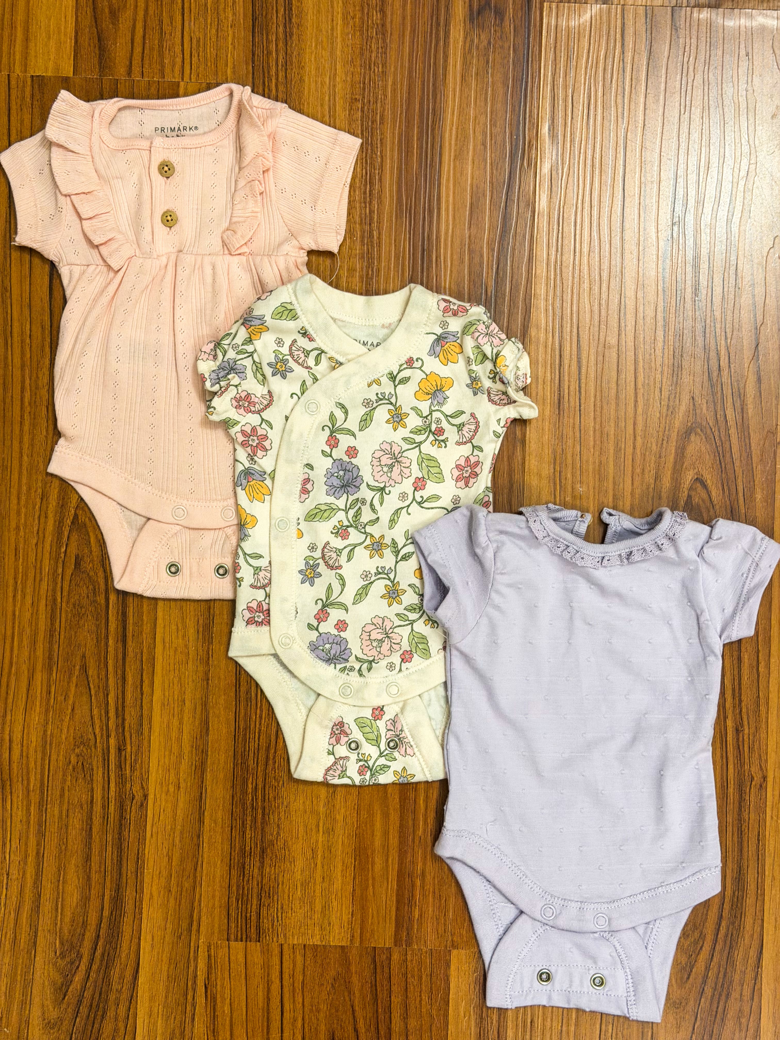 Pack of 3 Bodysuit (Pink Purple Flowers)