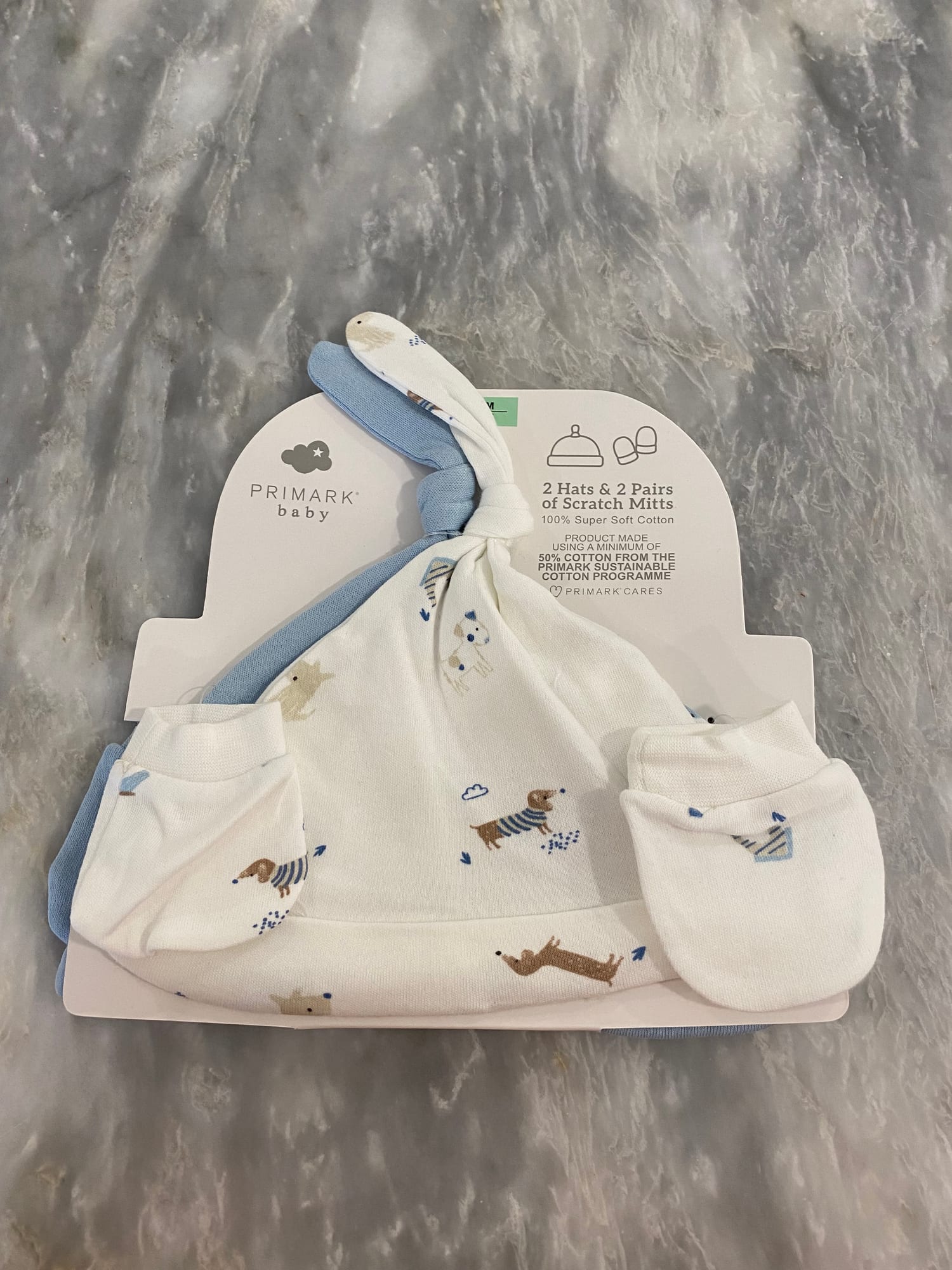 2 Baby Hats & Scratch Mitten Set