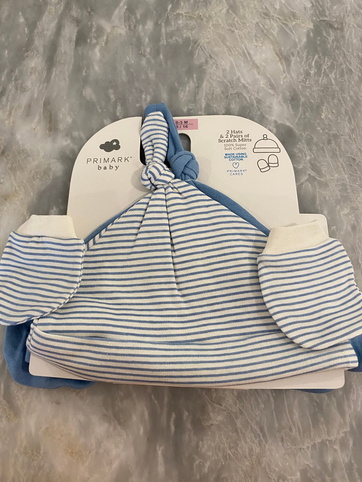2 Baby Hats & Scratch Mitten Set