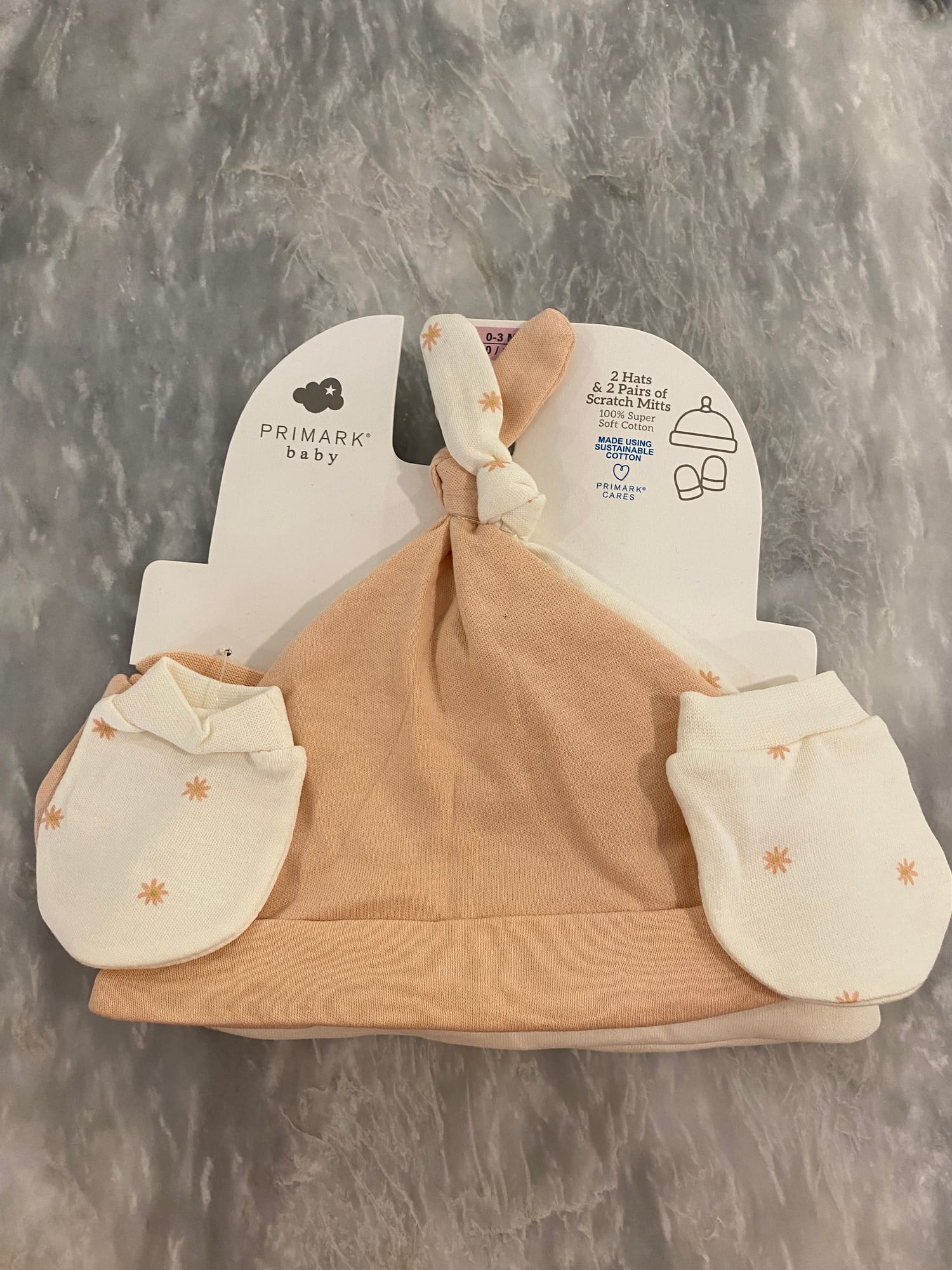 2 Baby Hats & Scratch Mitten Set