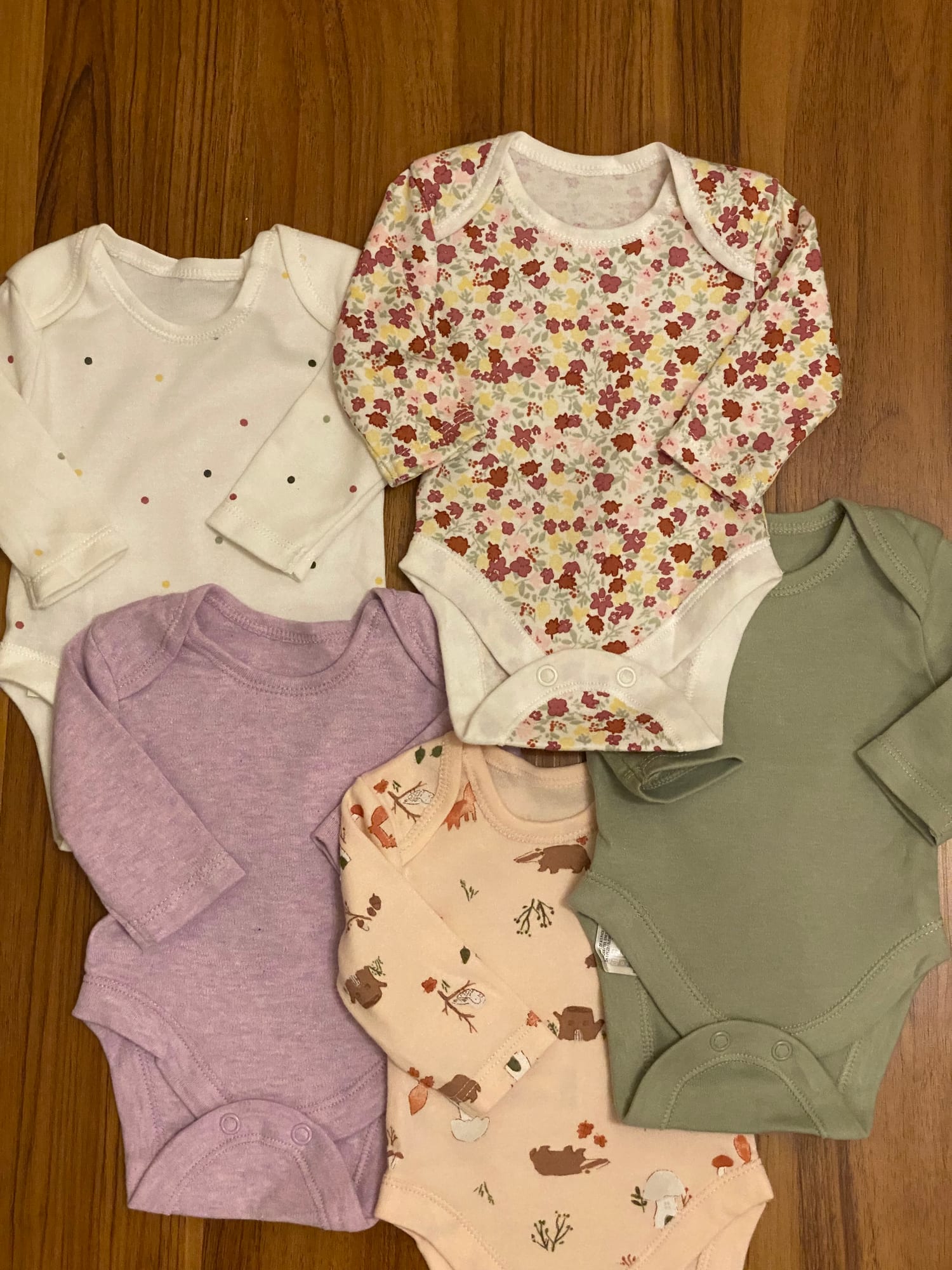 Pack of 5 Long Sleeve Bodysuit Set (Green & Purple)