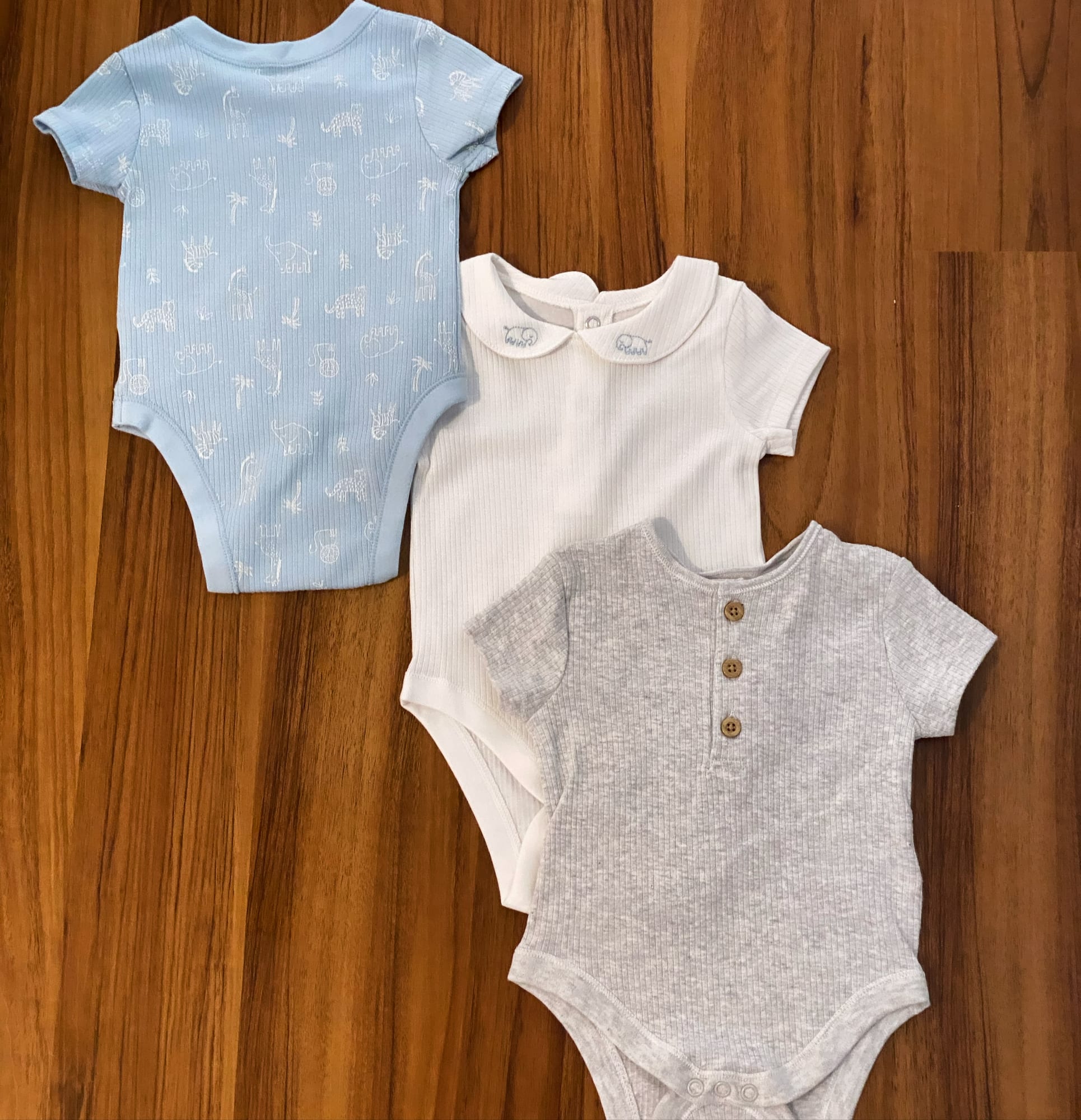 Pack of 3 Romper Set (Blue Ribbed)