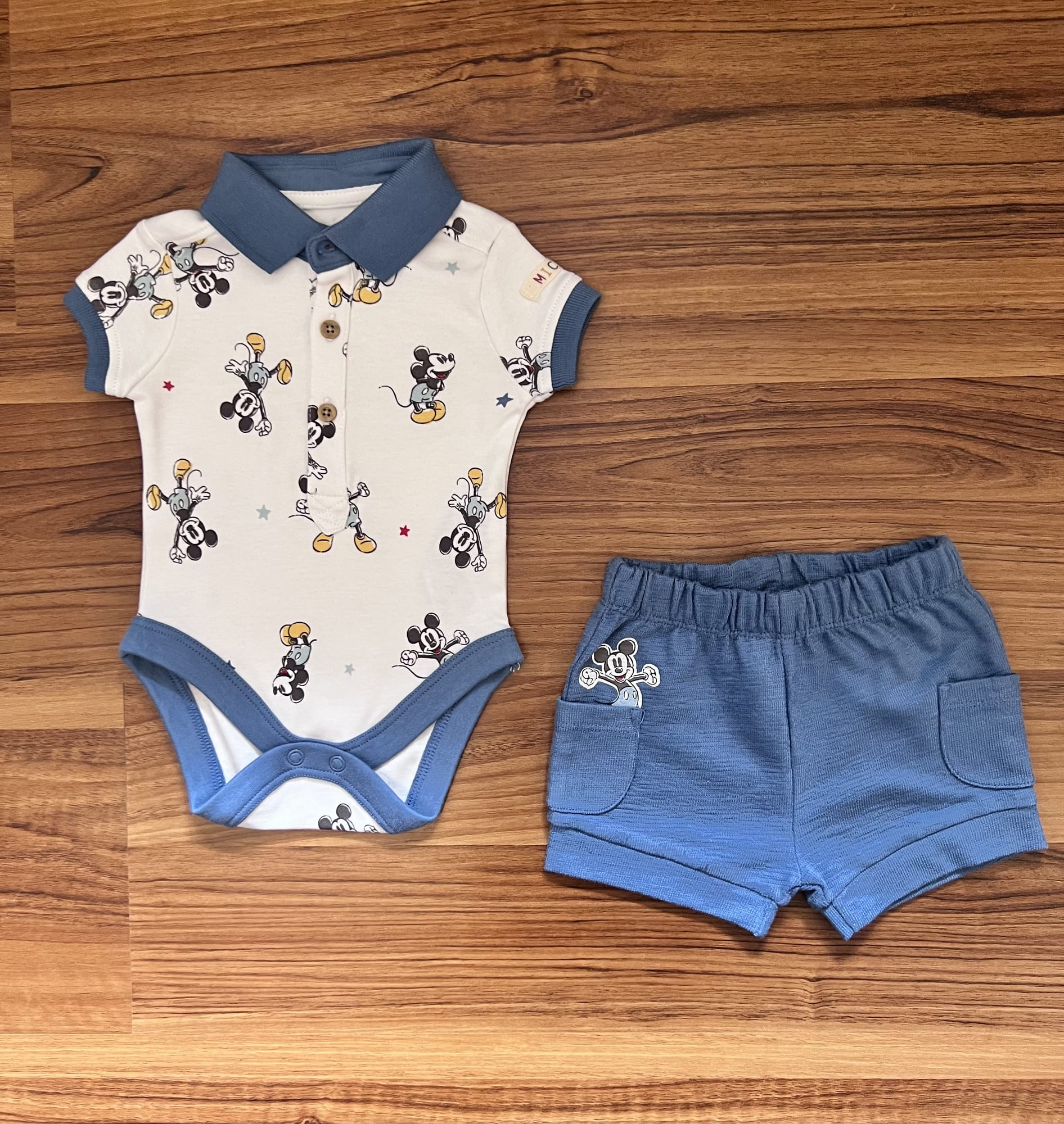 Disney Mickey Mouse Collared Bodysuit & Shorts Set