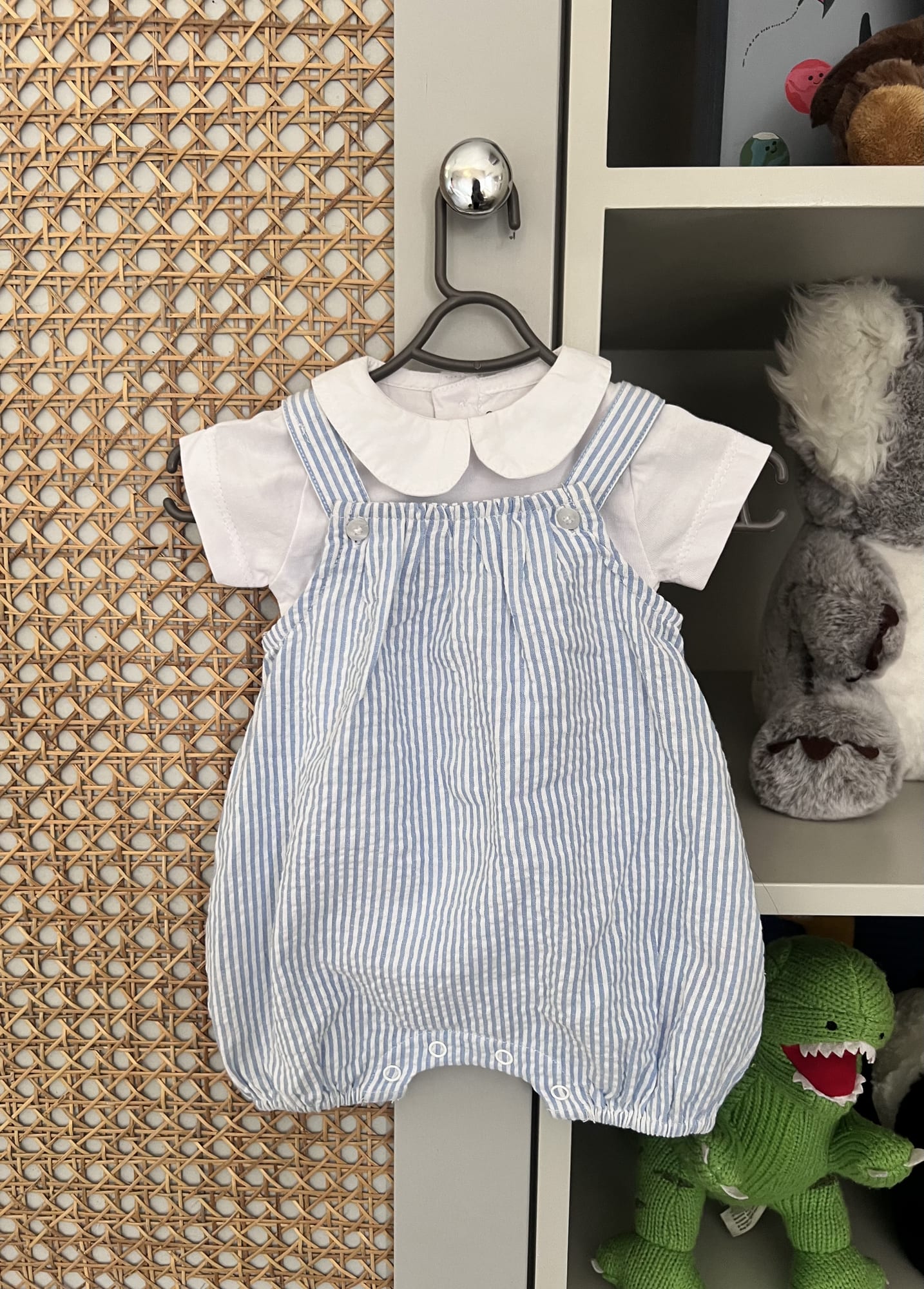 Collared Shirt & Striped Dungaree Set - additional photo 2