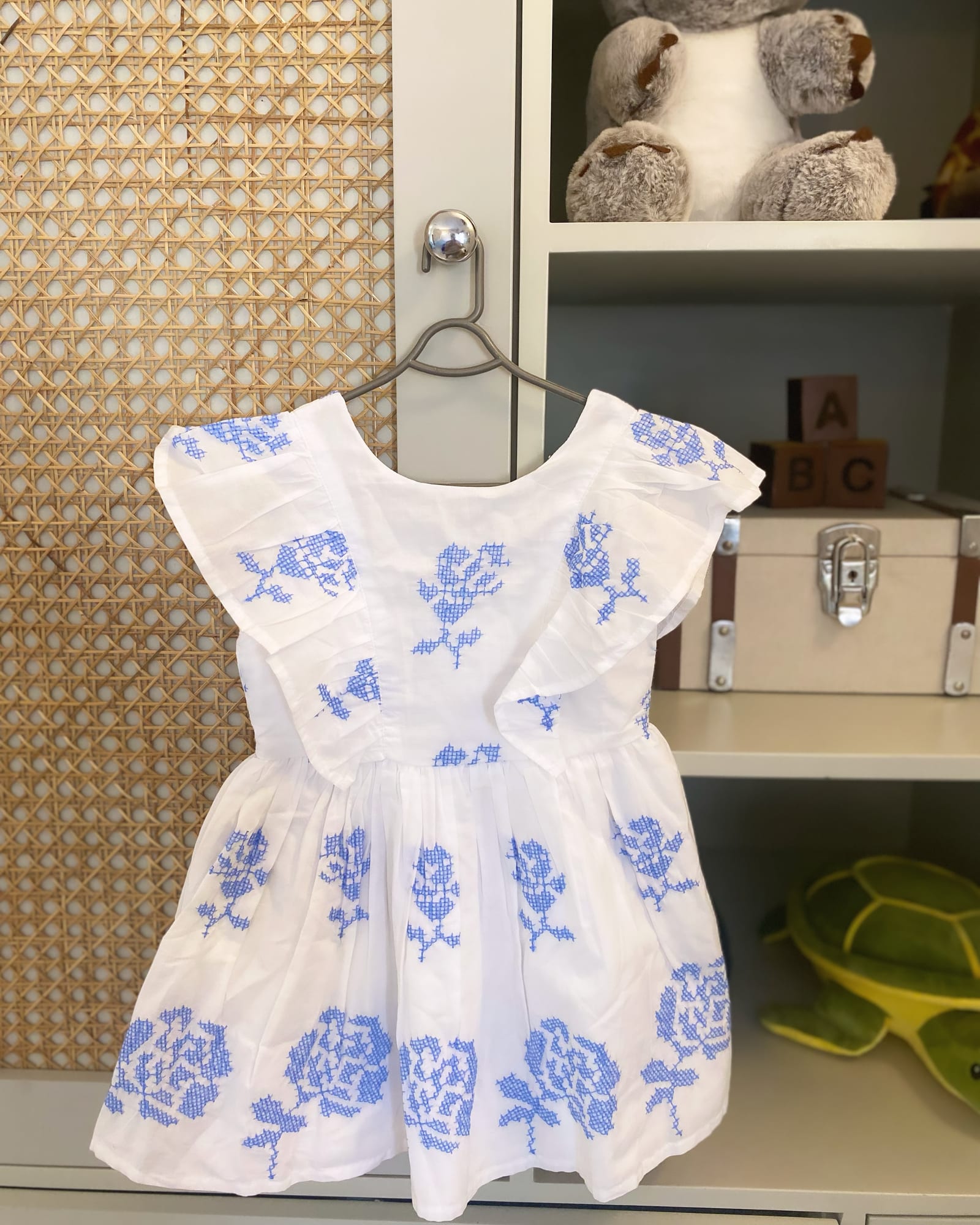 Blue & White Embriodered Dress