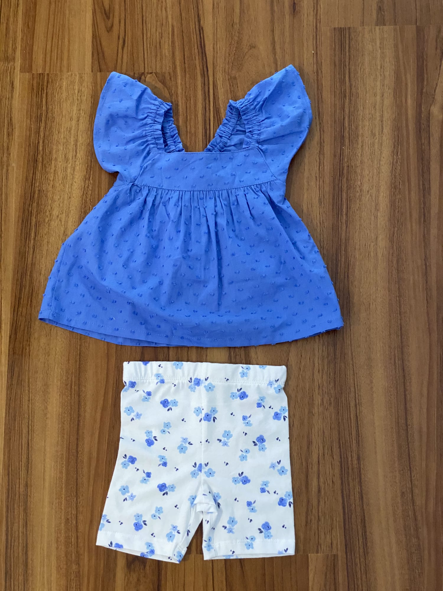 Blue Frill Top & Flower Tights Set