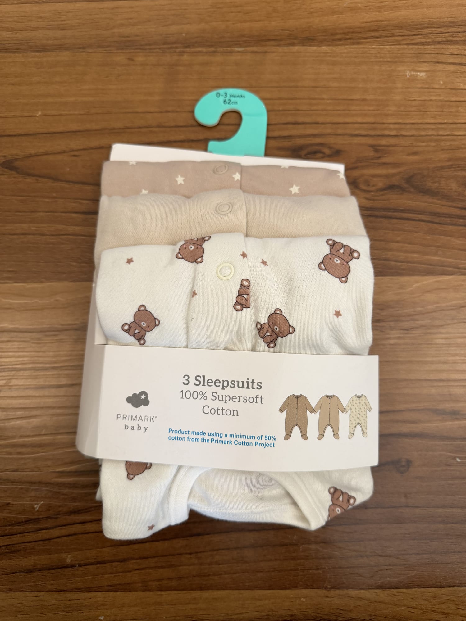 Pack of 3 Teddy Bear Sleepsuit Set